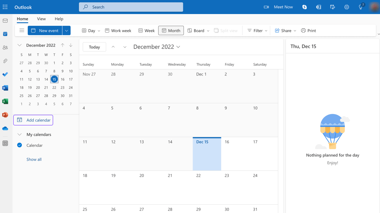 ajouter un calendrier sur Outlook