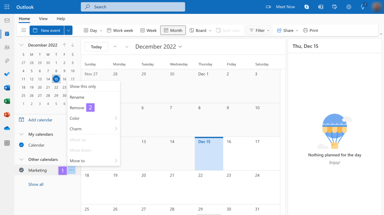 retirer un projet synchronisé du calendrier Outlook