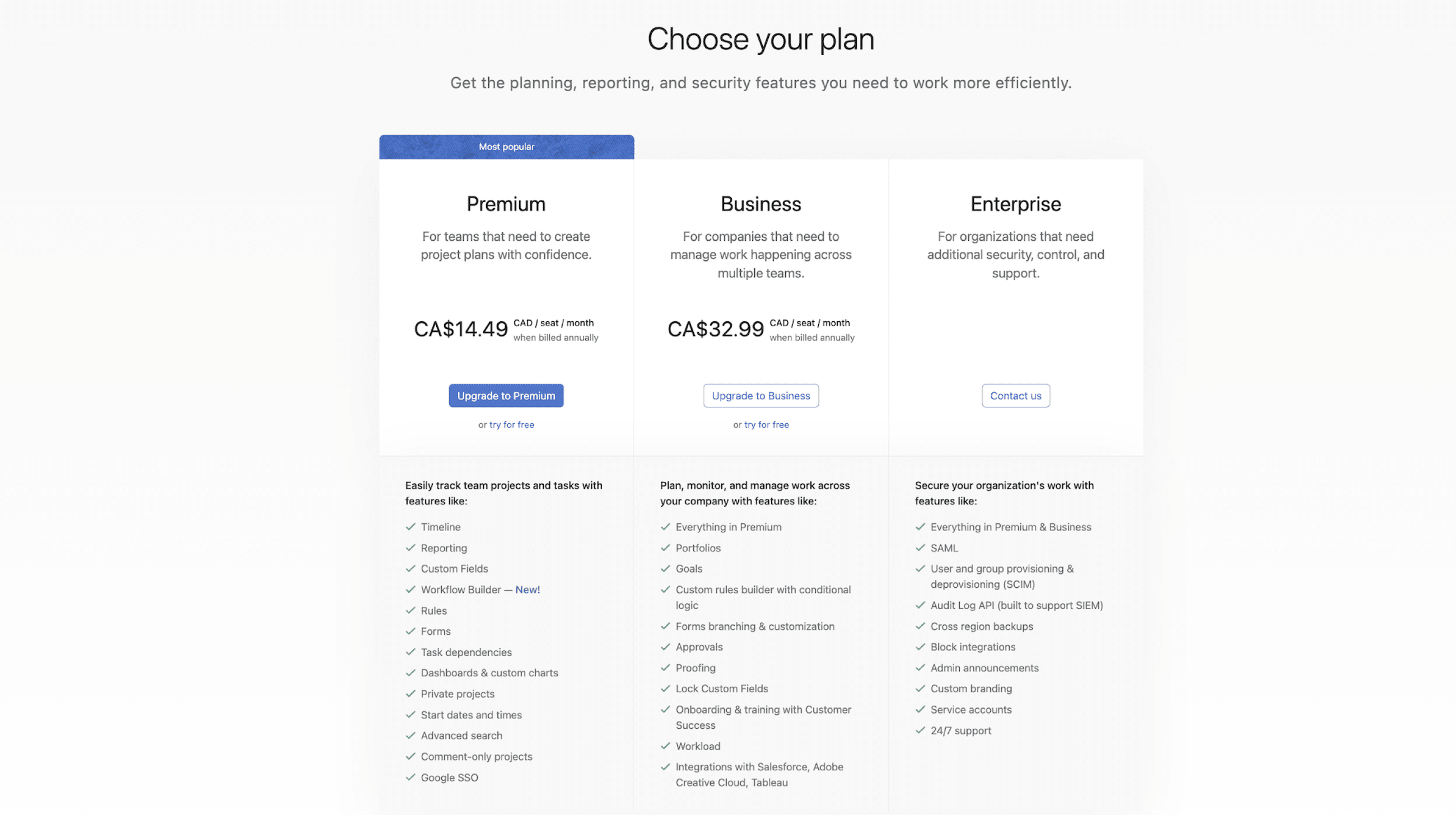 choose your plan CAD