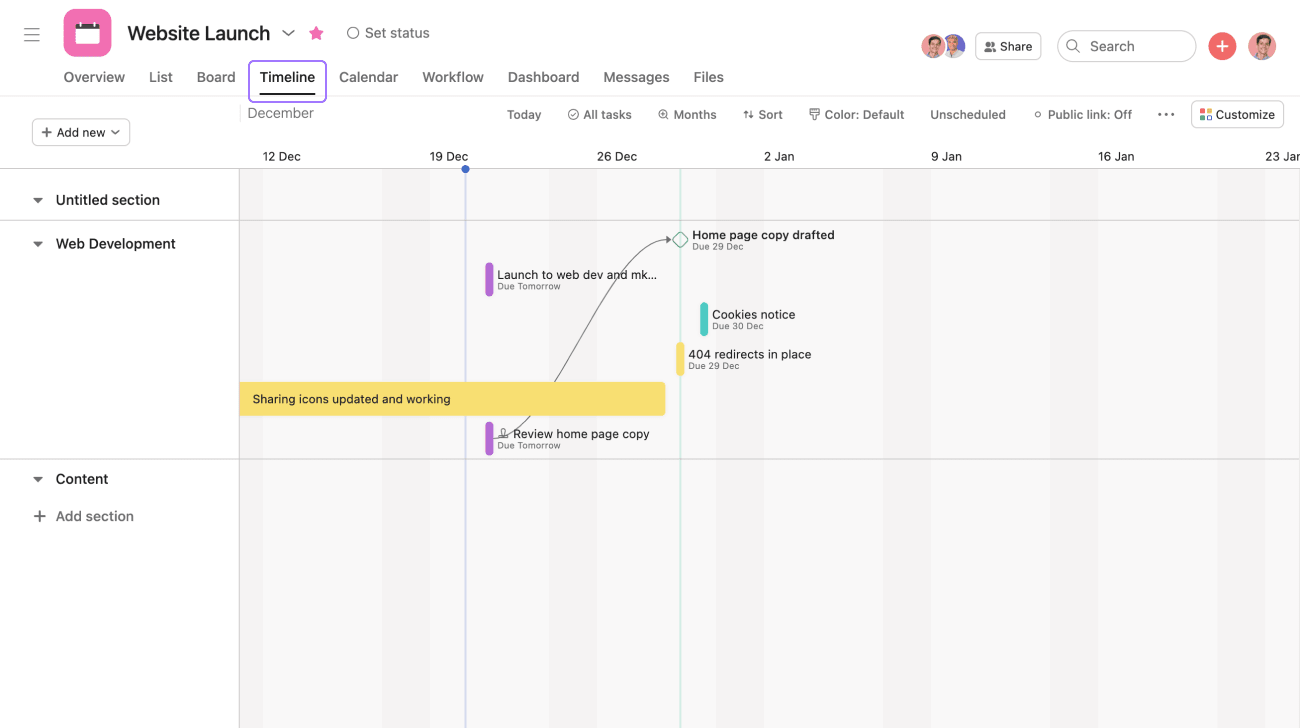 Timeline view