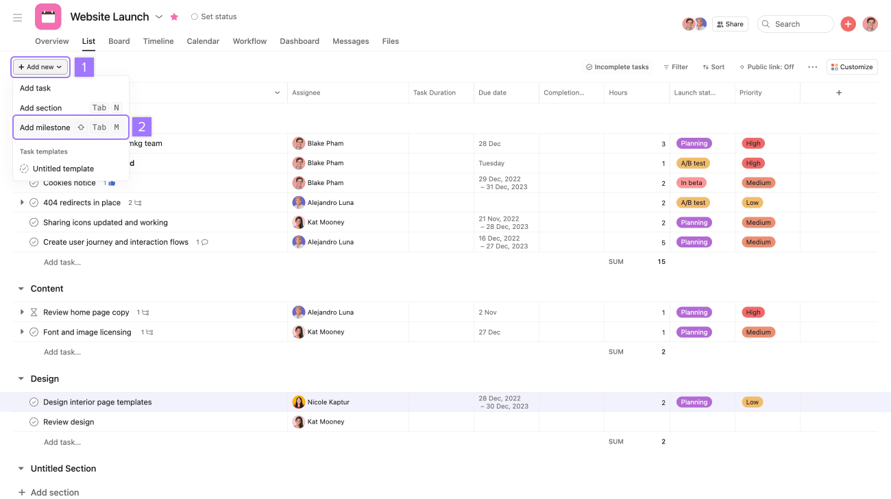 Task actions: create, move, duplicate, and more | Product guide • Asana ...