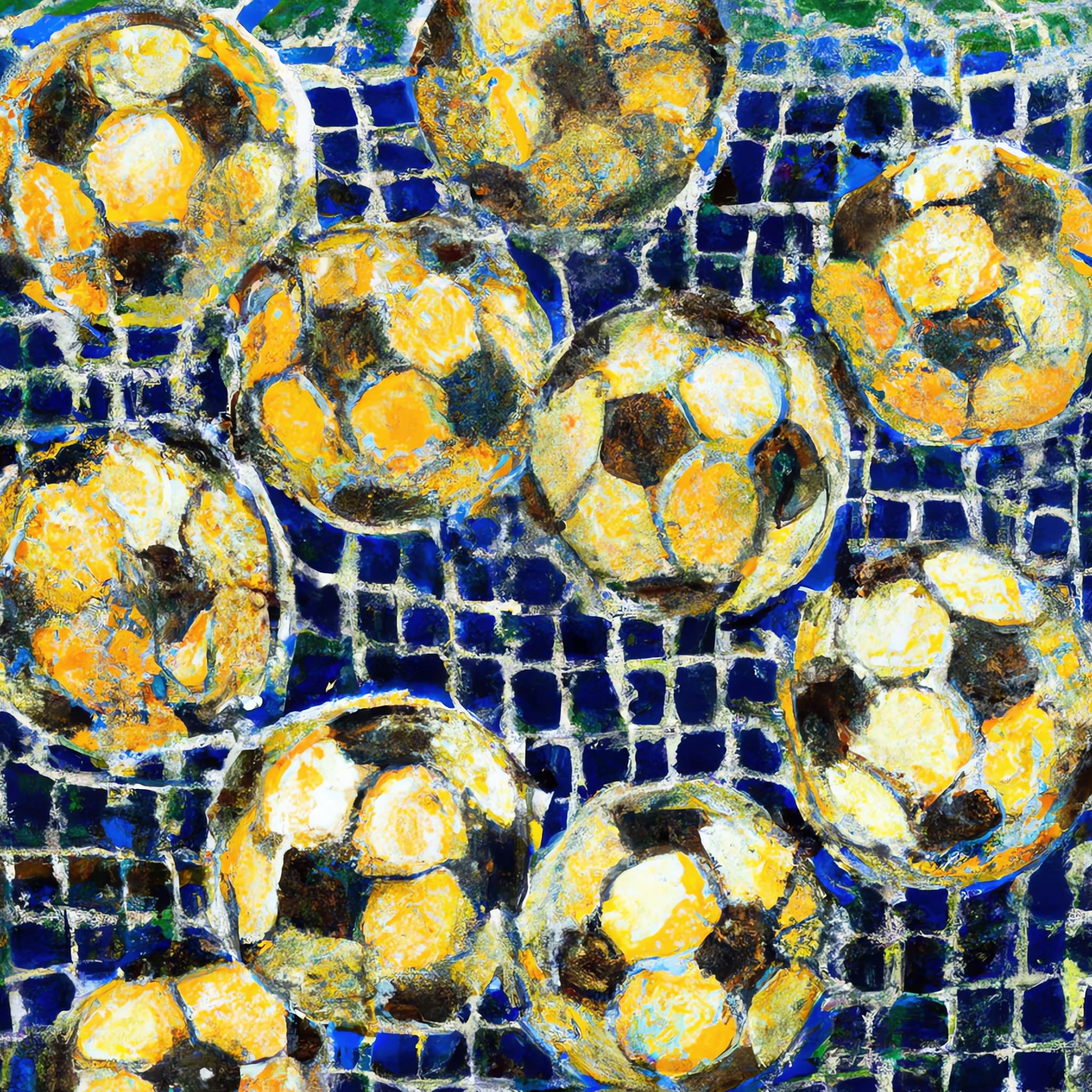 A soccer net filled with soccer balls.